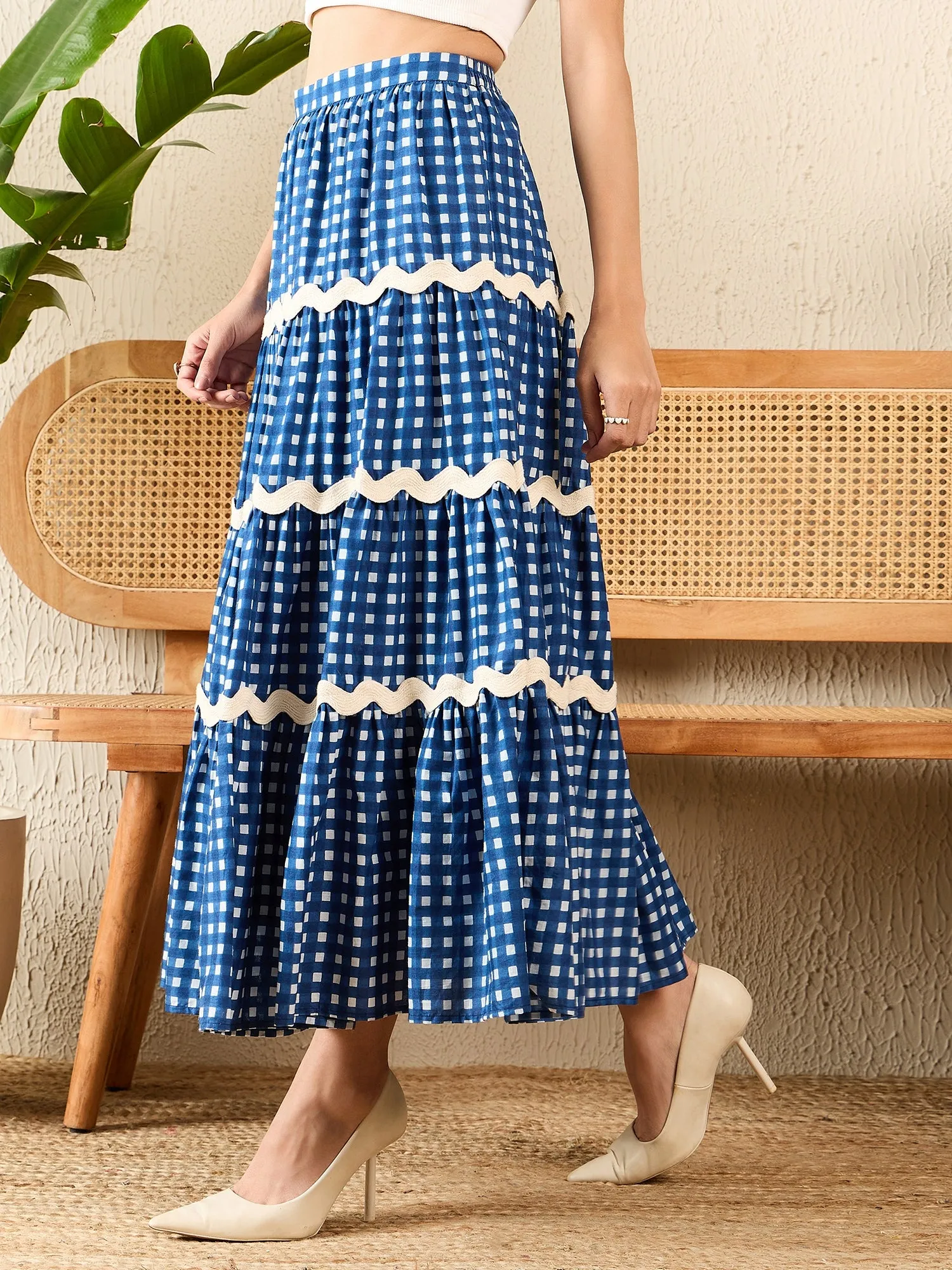 Ric-Rac Cotton Tiered Midi Skirt