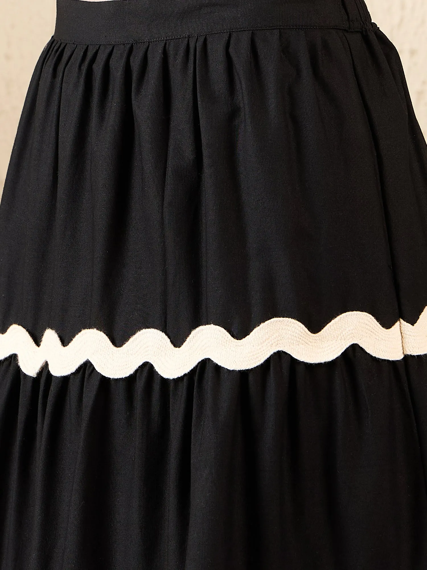 Ric-Rac Cotton Tiered Midi Skirt