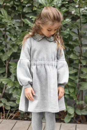 Robe - Gris col claudine fleuri