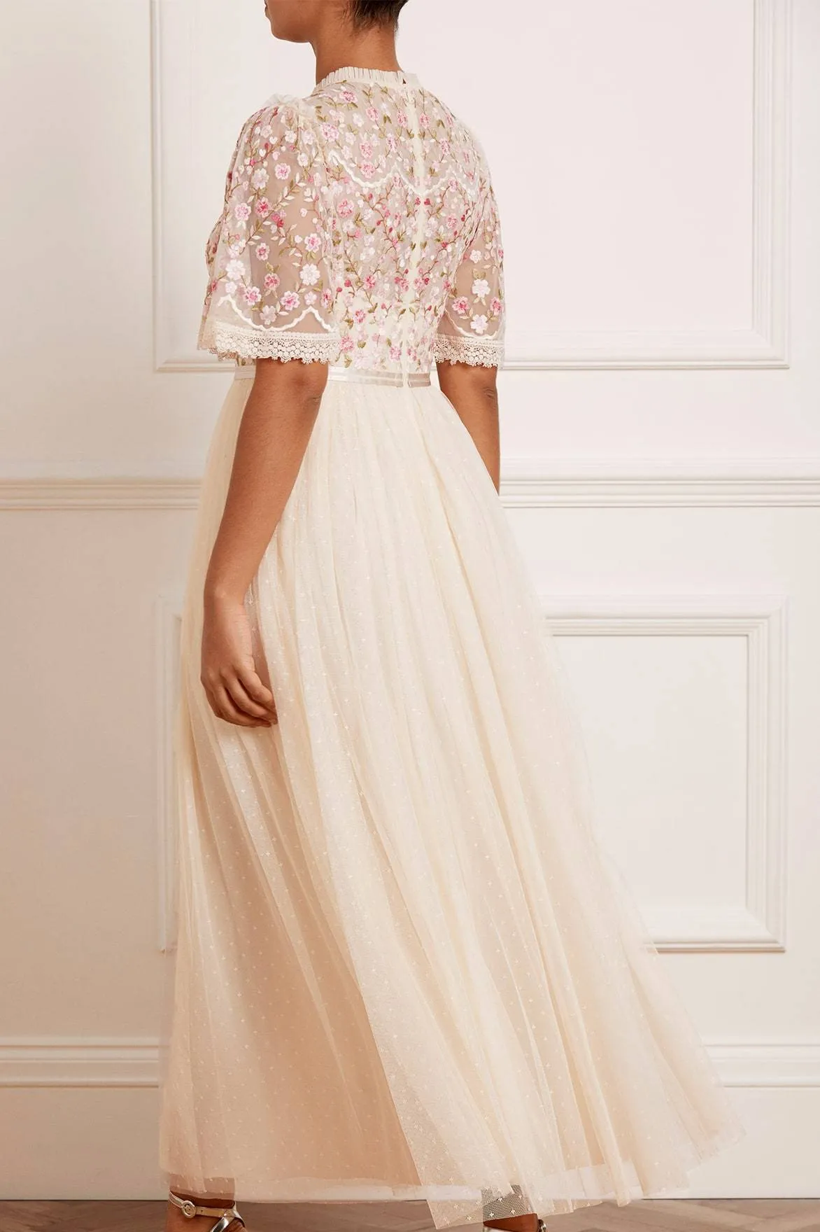 Rosie Lace Bodice Short Sleeve Ankle Gown