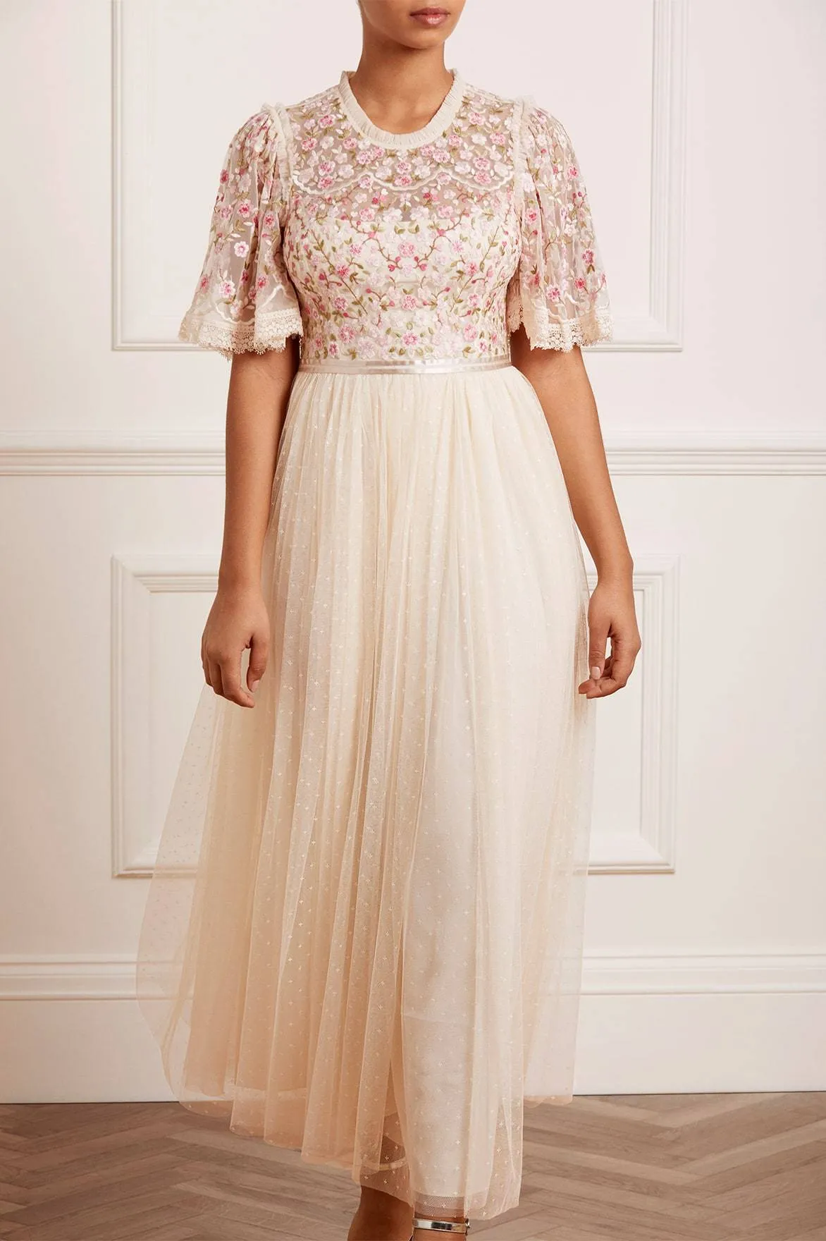 Rosie Lace Bodice Short Sleeve Ankle Gown