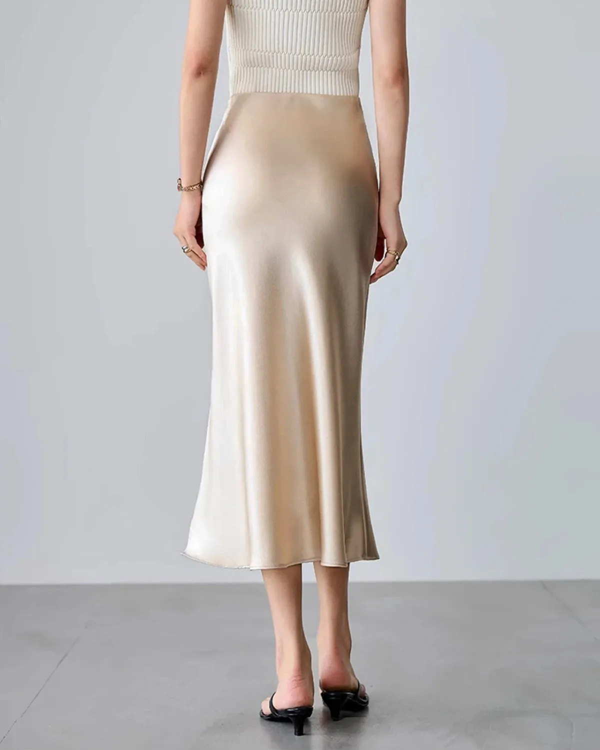 Round Neck Silk Camisole and Silk Midi Skirt Set