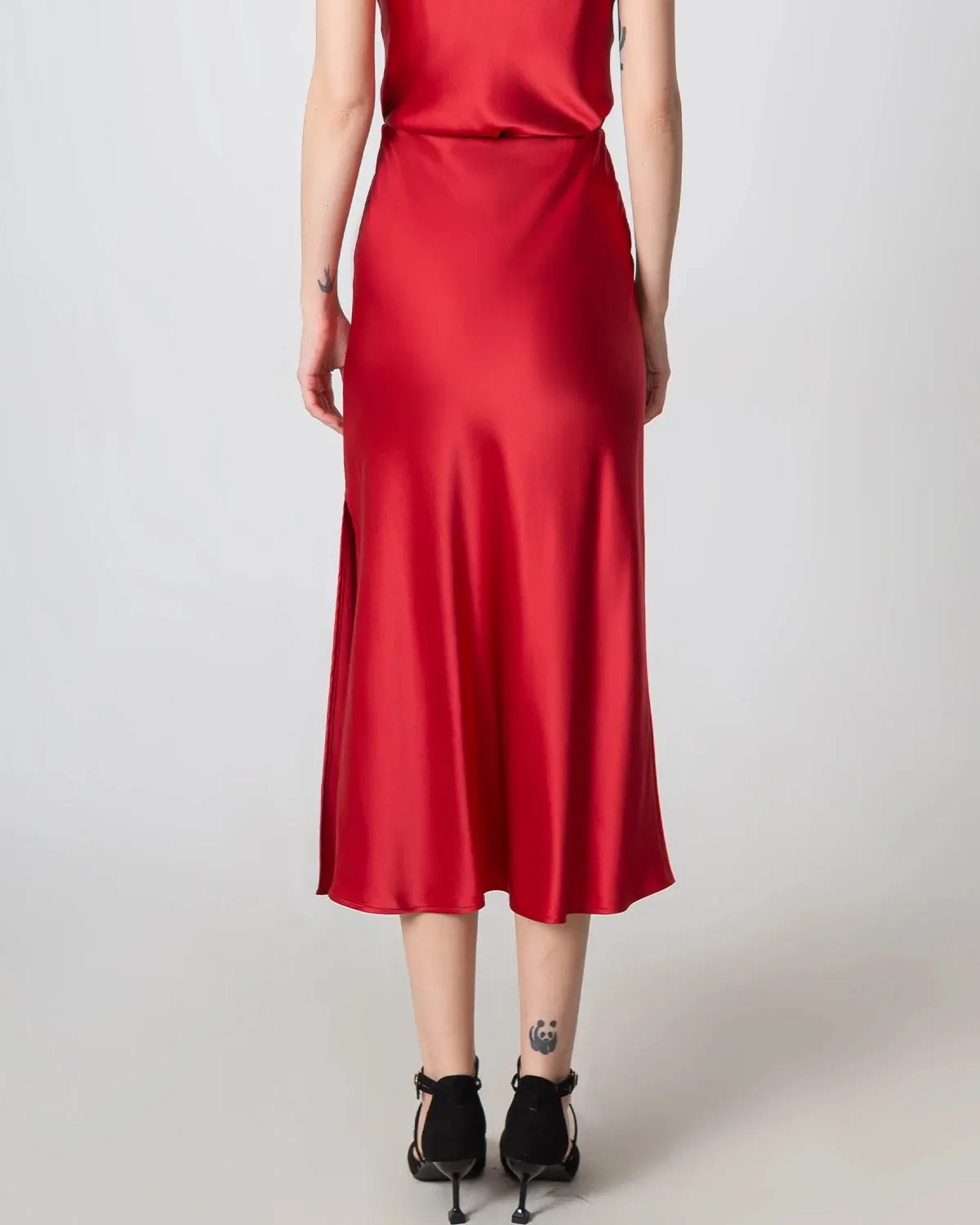 Round Neck Silk Camisole and Silk Midi Skirt Set