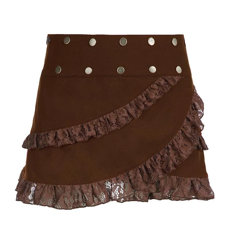 Ruffled Mini Skirt With Metal Button