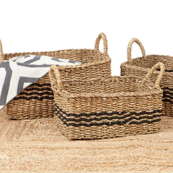 Set Of 3 Palash Handmade Jute & Seagrass Rectangular Storage Basket with Handles