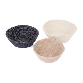 Set of 3 Tazing Modern Handmade Black & White Jute Decorative Fruit Bowls