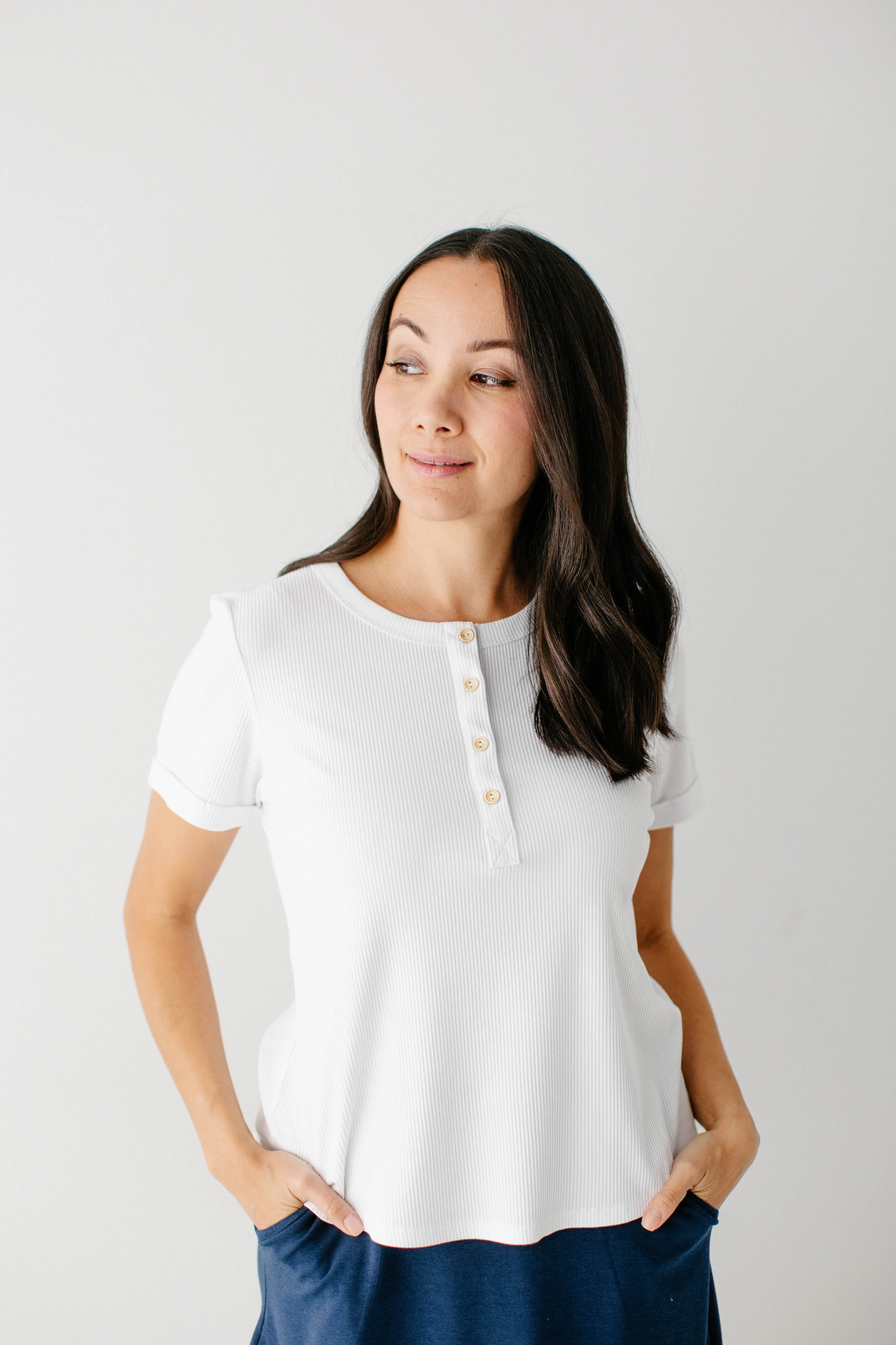 'Shay' Ribbed Bamboo Blend Henley Top FINAL SALE