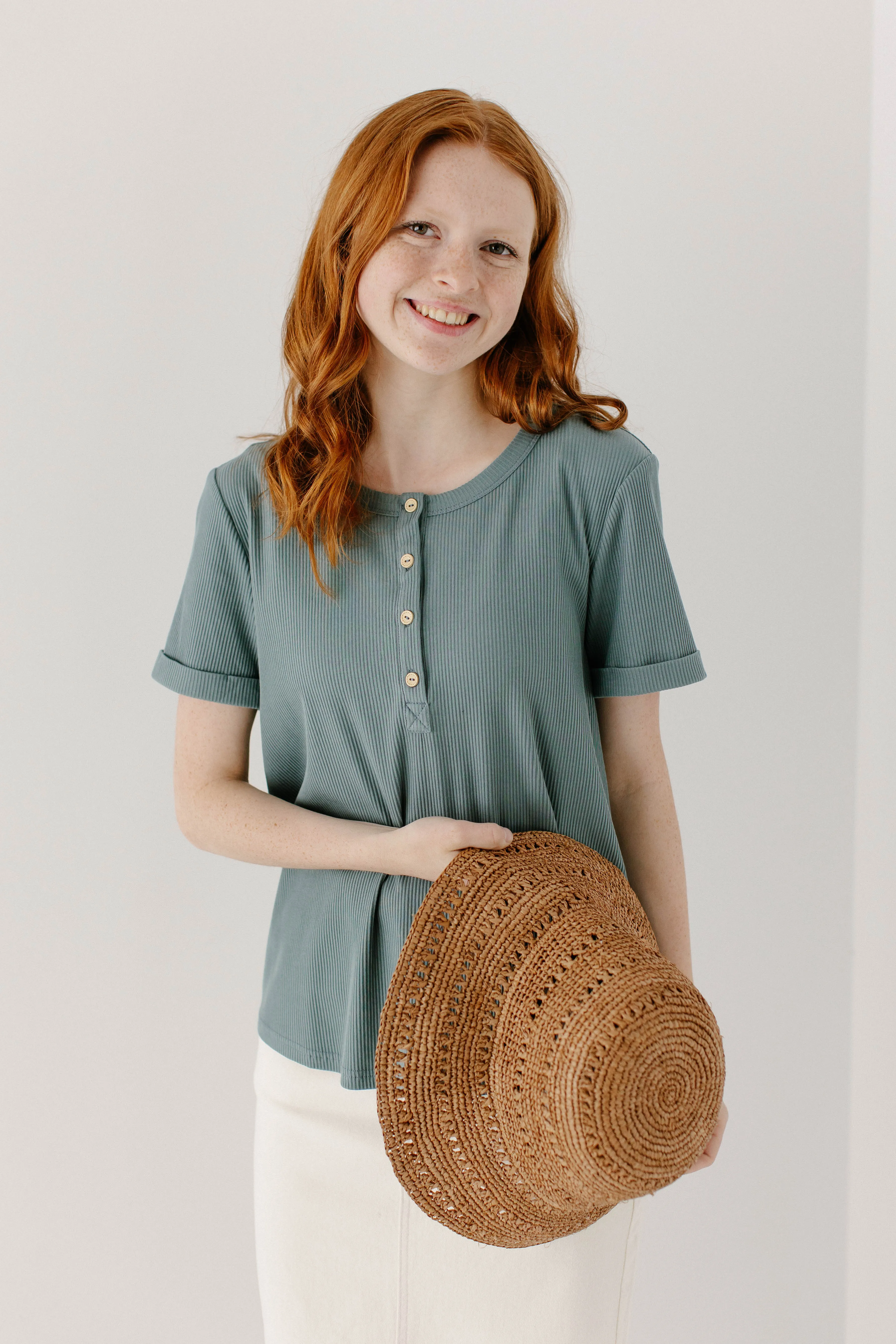 'Shay' Ribbed Bamboo Blend Henley Top FINAL SALE