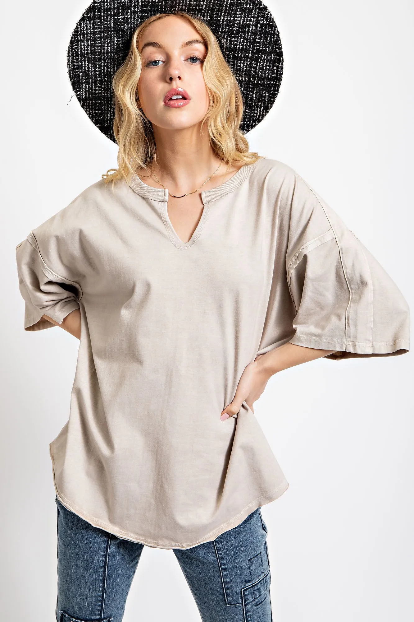 Short Sleeve Washed Cotton Jersey Oversized Top