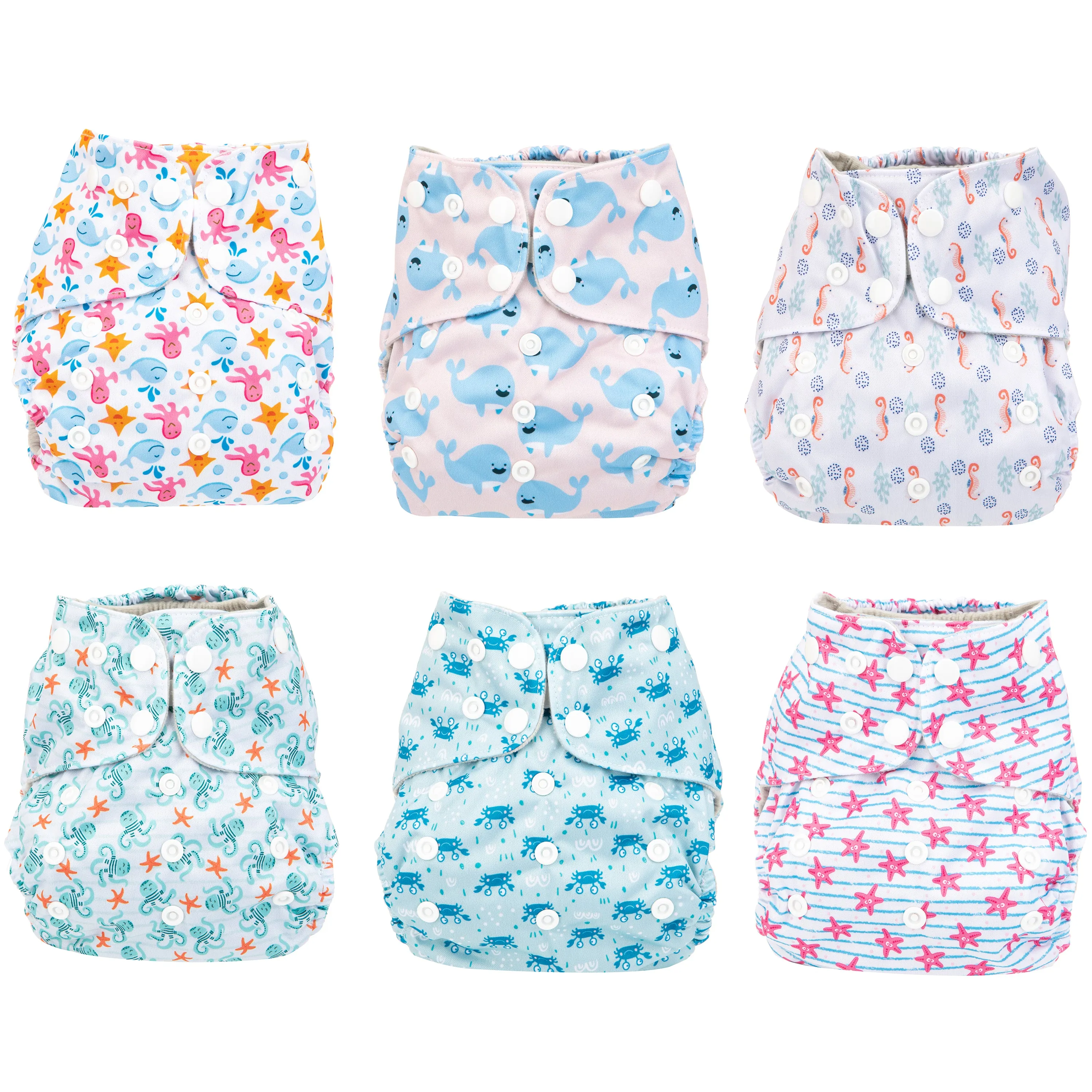 Simple Being Ocean Animals Print Unisex Reusable Baby Cloth Diapers