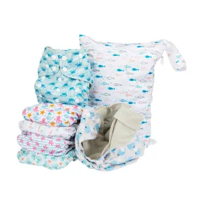 Simple Being Ocean Animals Print Unisex Reusable Baby Cloth Diapers