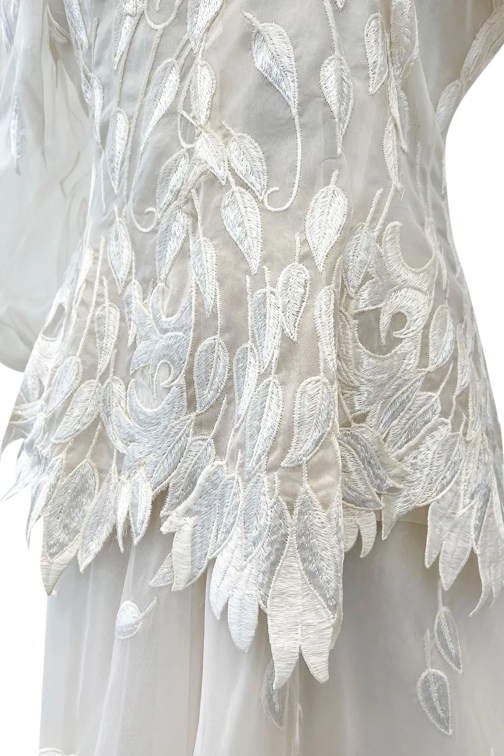 Spectacular Fall 1972 Stavropoulos 'Leaf' Applique Embroidered Silk Organza Ivory Couture Dress