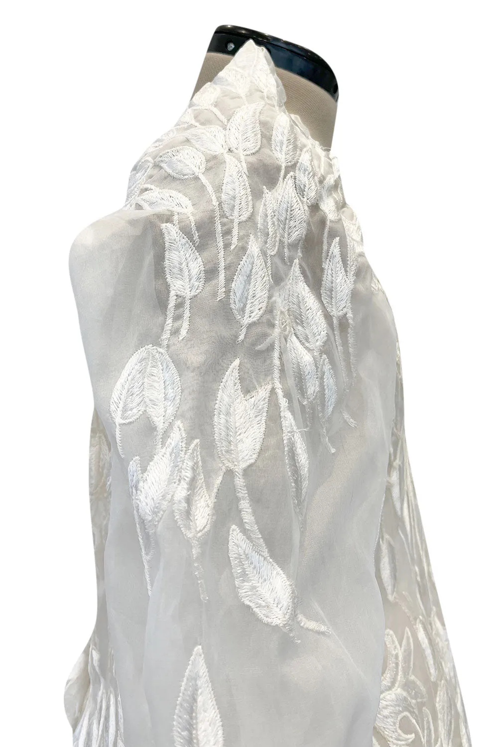 Spectacular Fall 1972 Stavropoulos 'Leaf' Applique Embroidered Silk Organza Ivory Couture Dress