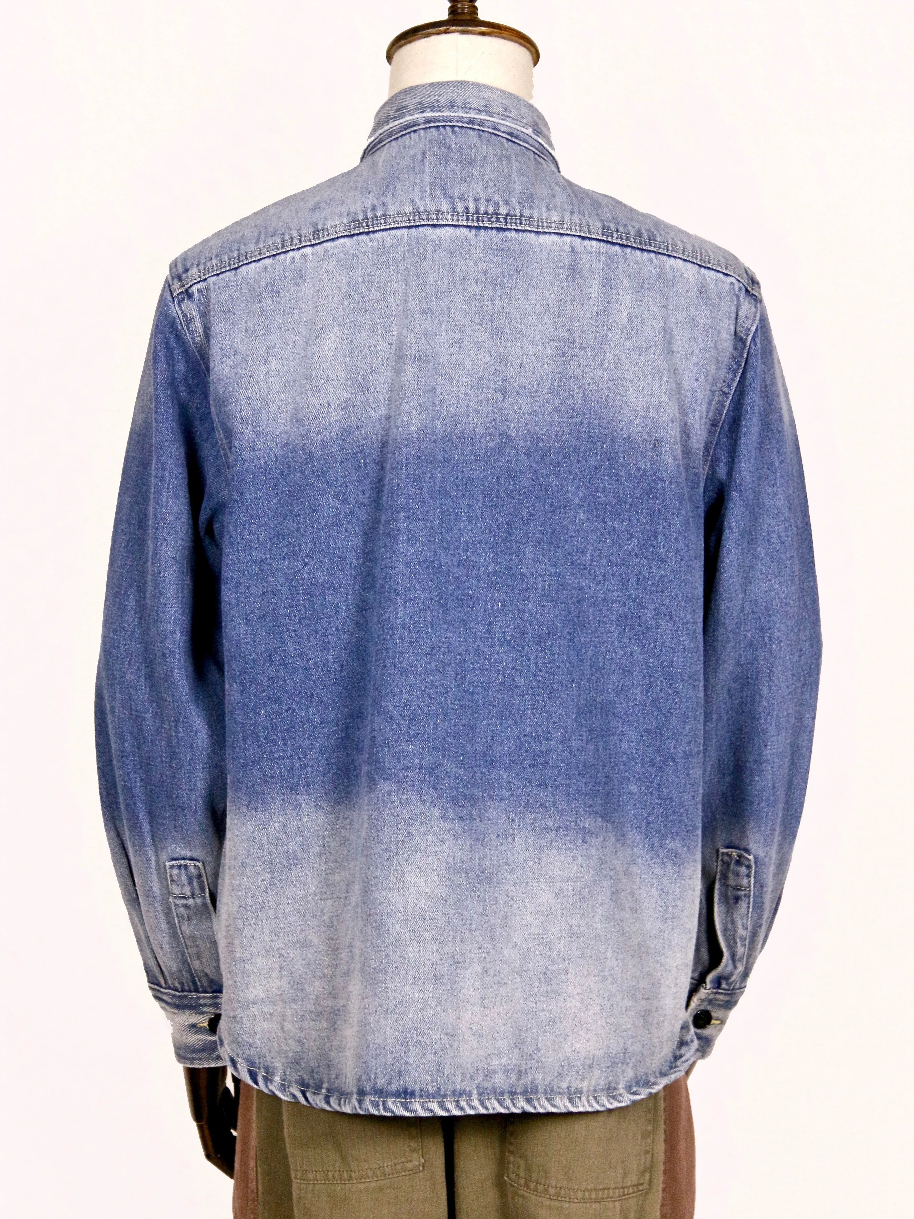 Stone-Washed Denim Shirt with Patched Camouflage Pocket