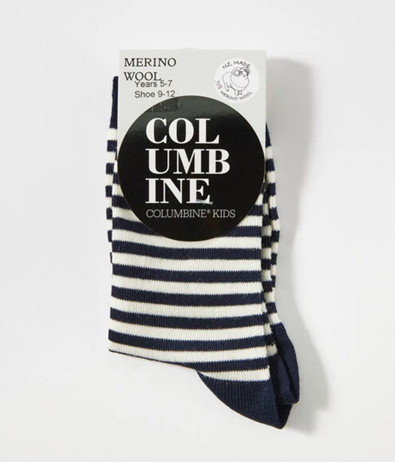 Stripe Merino Crew Socks - Navy & White