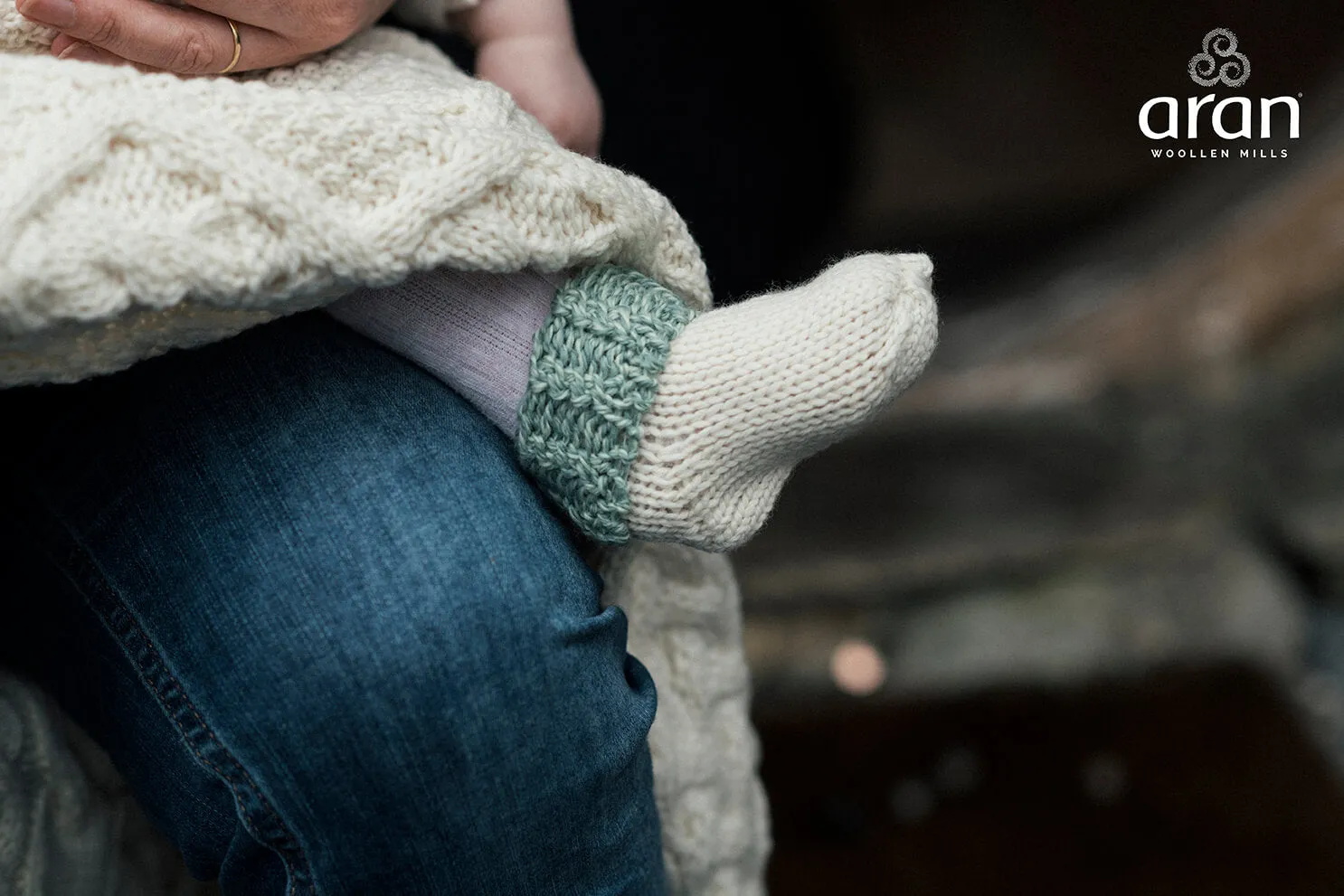 Supersoft Merino Baby Socks with Green Trim