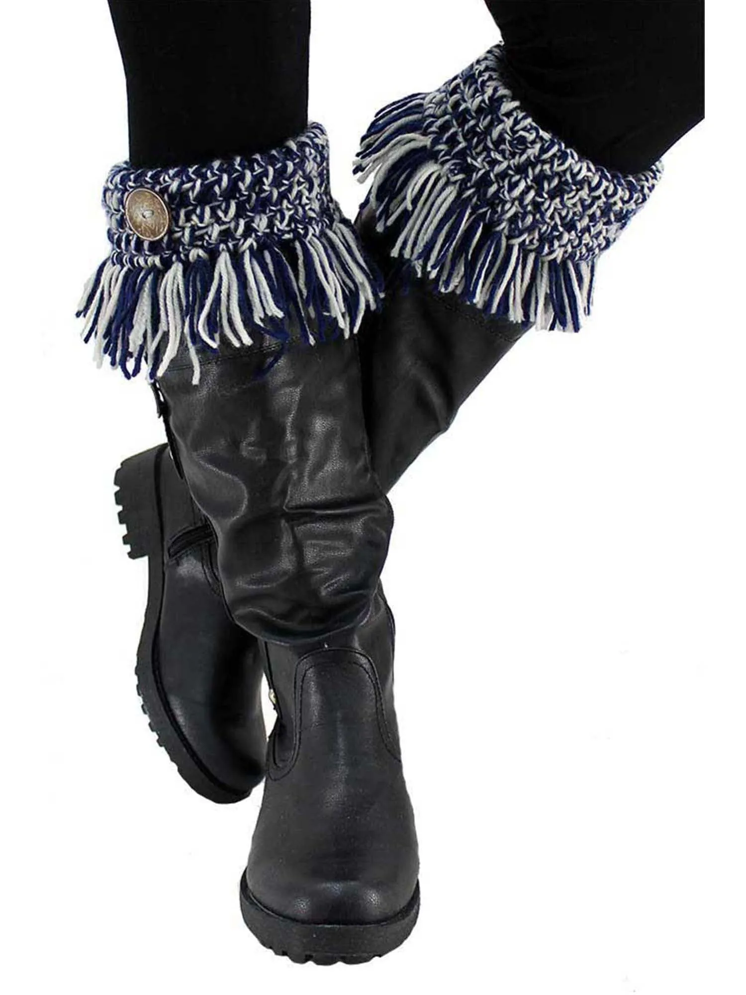 Tassel Boot Cuffs With Button Trim