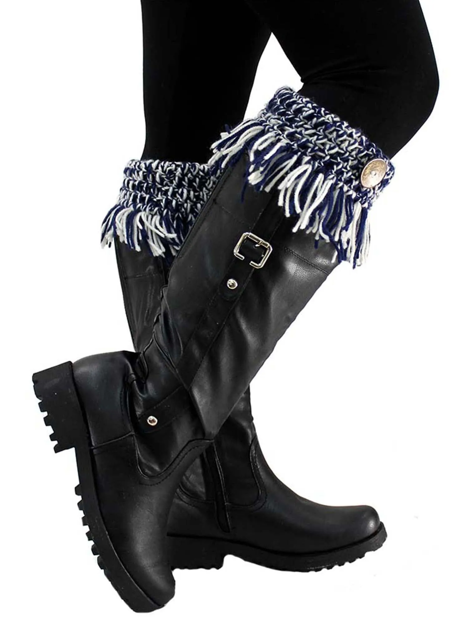 Tassel Boot Cuffs With Button Trim