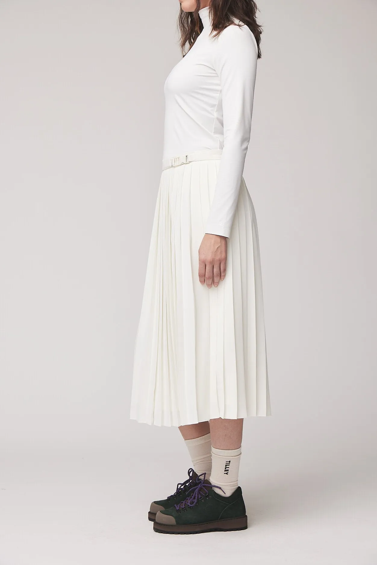 Tech Slk Pleated Midi Skirt