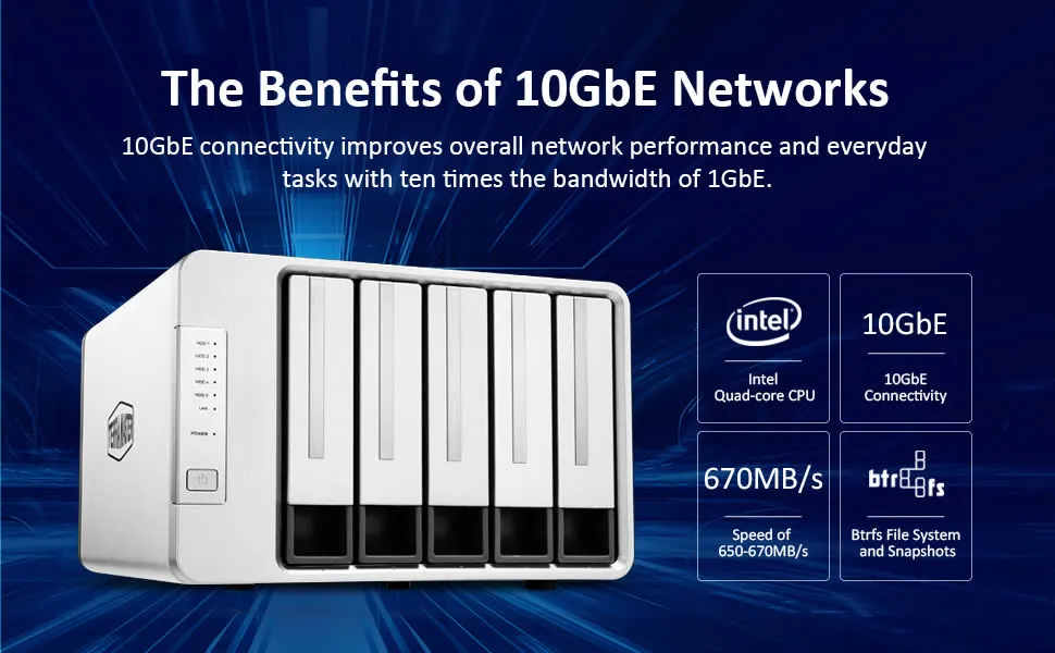 TERRAMASTER F5-422 10GbE NAS 5-Bay Network Storage Server Intel Quad-core CPU with Hardware Encryption (Diskless)