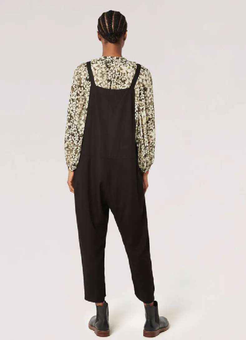 The Linen Blend Knotted Overall - Black