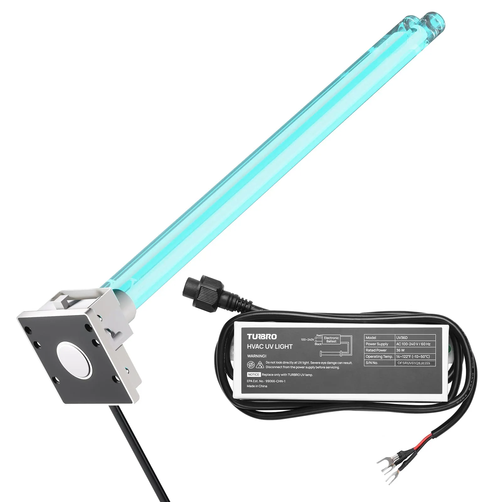 UV36D 36W UV Light Kit for HVAC Duct Cleaning, Wiring (240V)