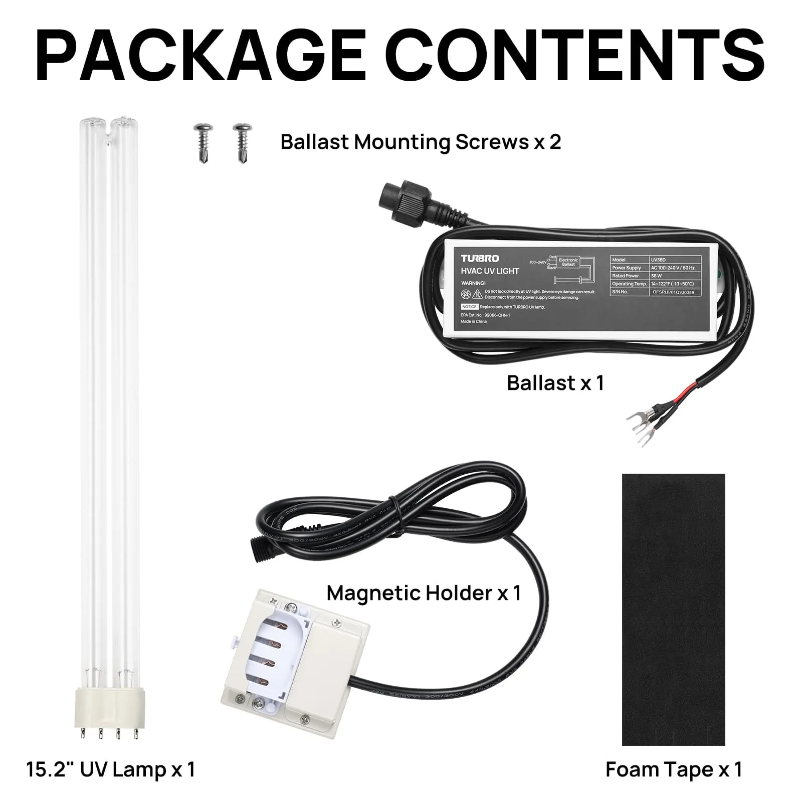 UV36D 36W UV Light Kit for HVAC Duct Cleaning, Wiring (240V)