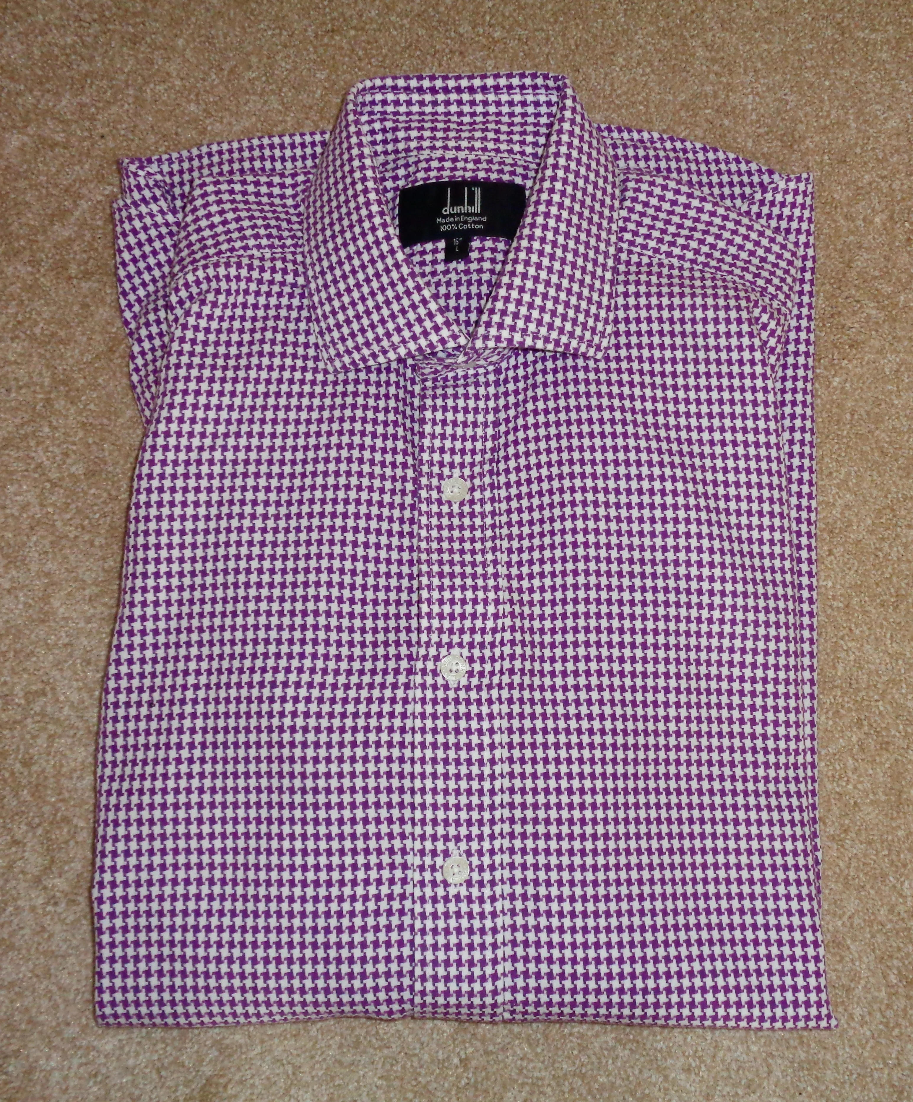 Vintage Dunhill Purple Check Long Sleeve 100% Cotton Shirt With A 16 Inch Collar