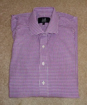 Vintage Dunhill Purple Check Long Sleeve 100% Cotton Shirt With A 16 Inch Collar