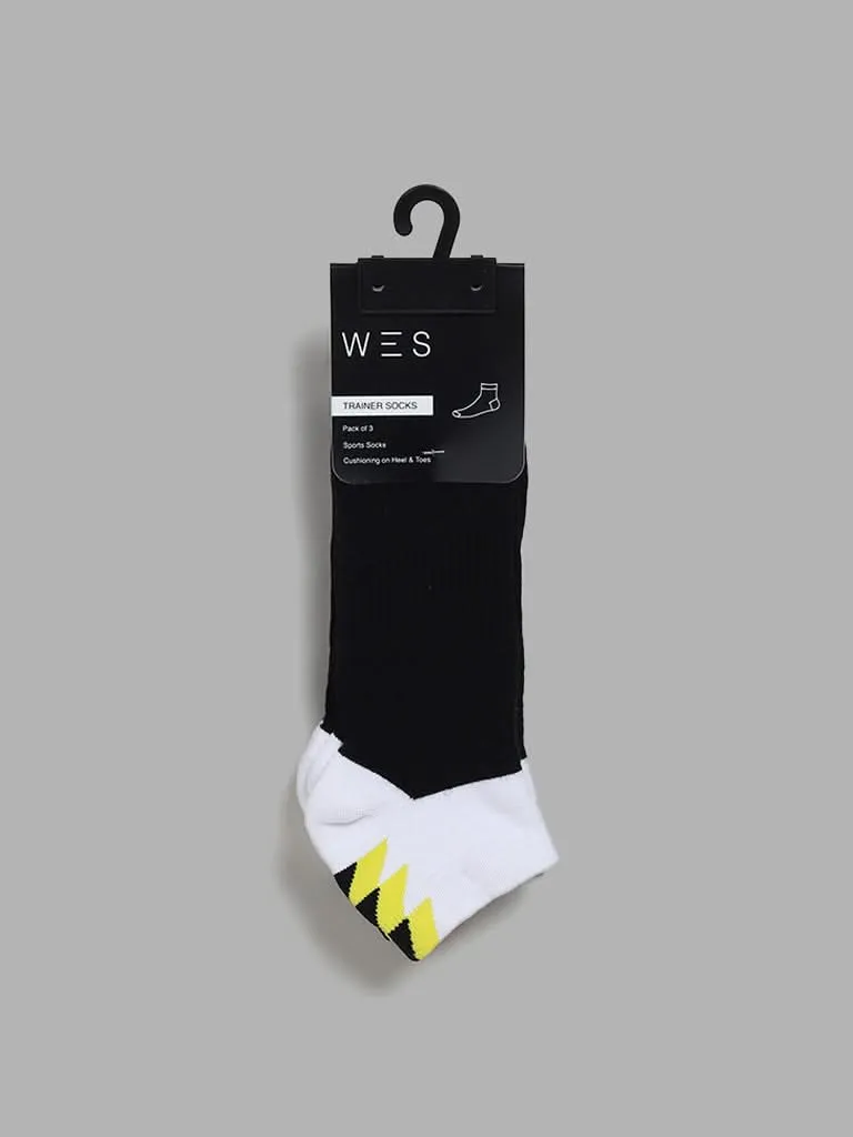 WES Lounge Black Colorblock Cotton Blend Trainer Socks - Pack of 3