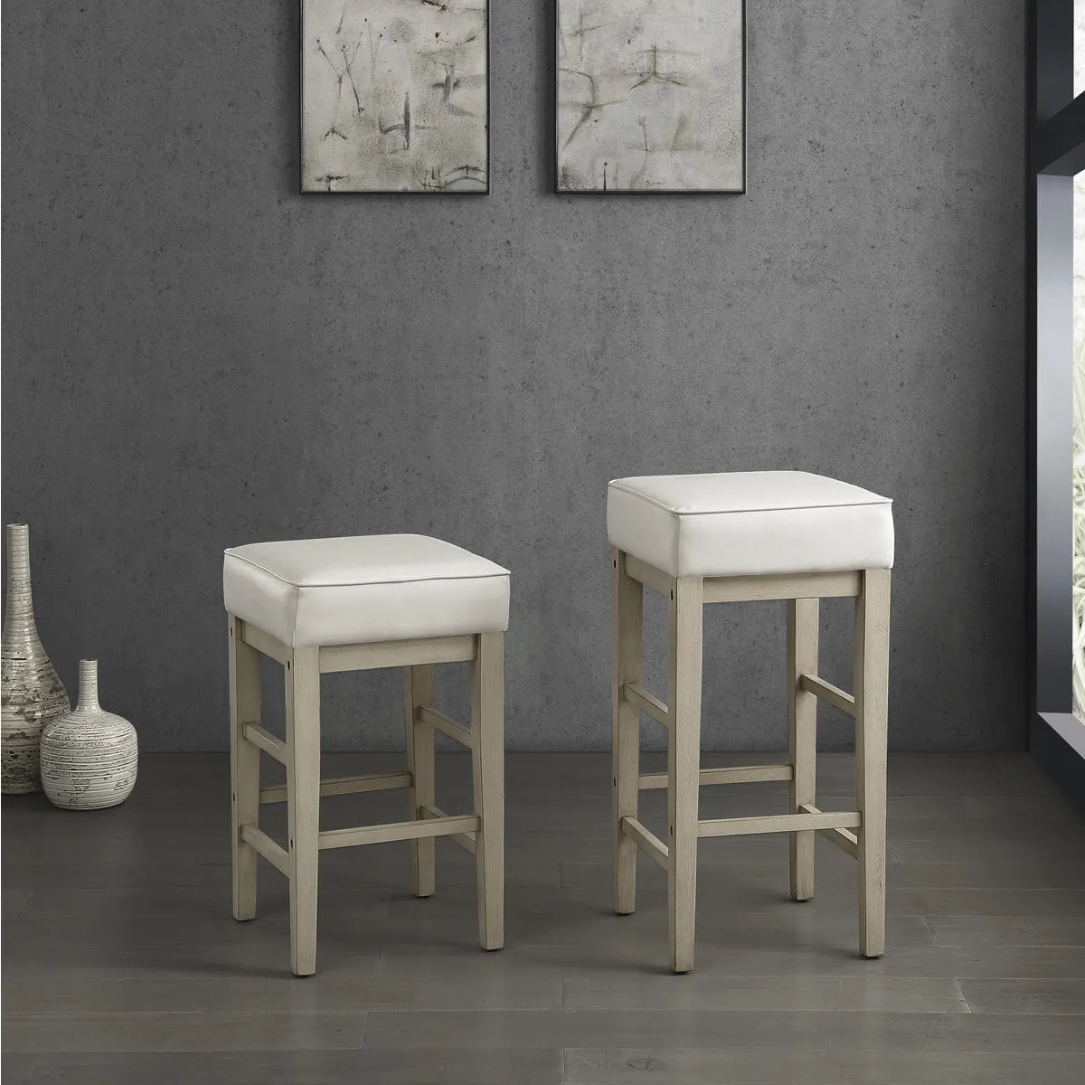 White Faux Leather Counter Height Stool - Set of 2