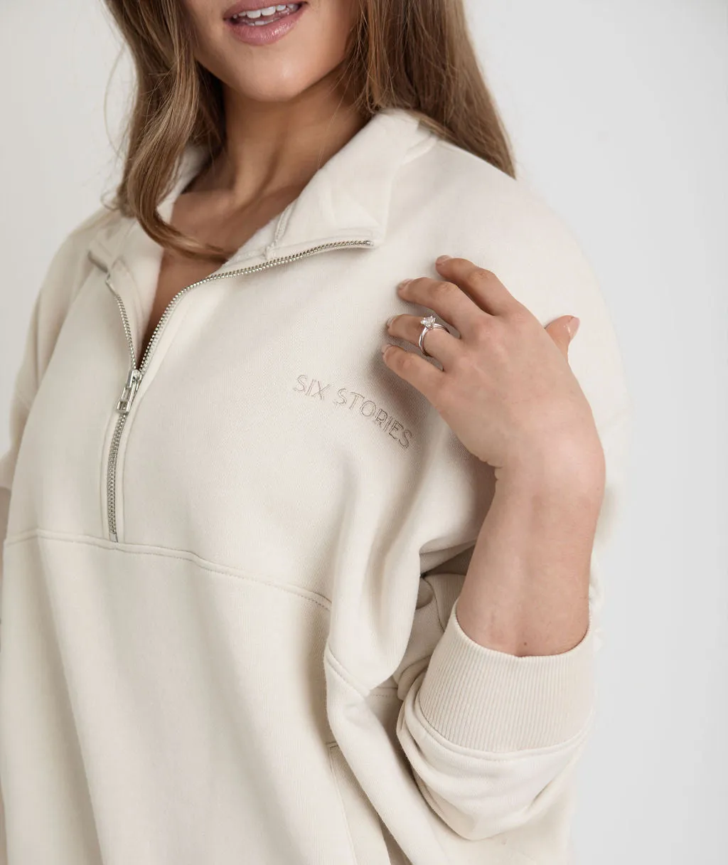 Wifey Quarter Zip Sweatshirt - Champagne