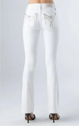 Women's Miss Me Sequin & Embroidered Fo Flap White Jean