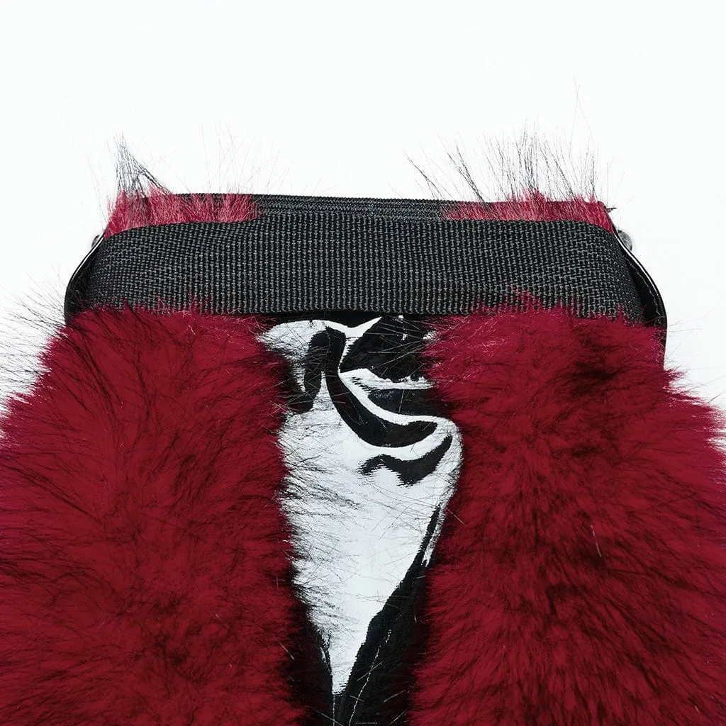 Women's Punk Buckle Faux Fur Leg Warmers Red