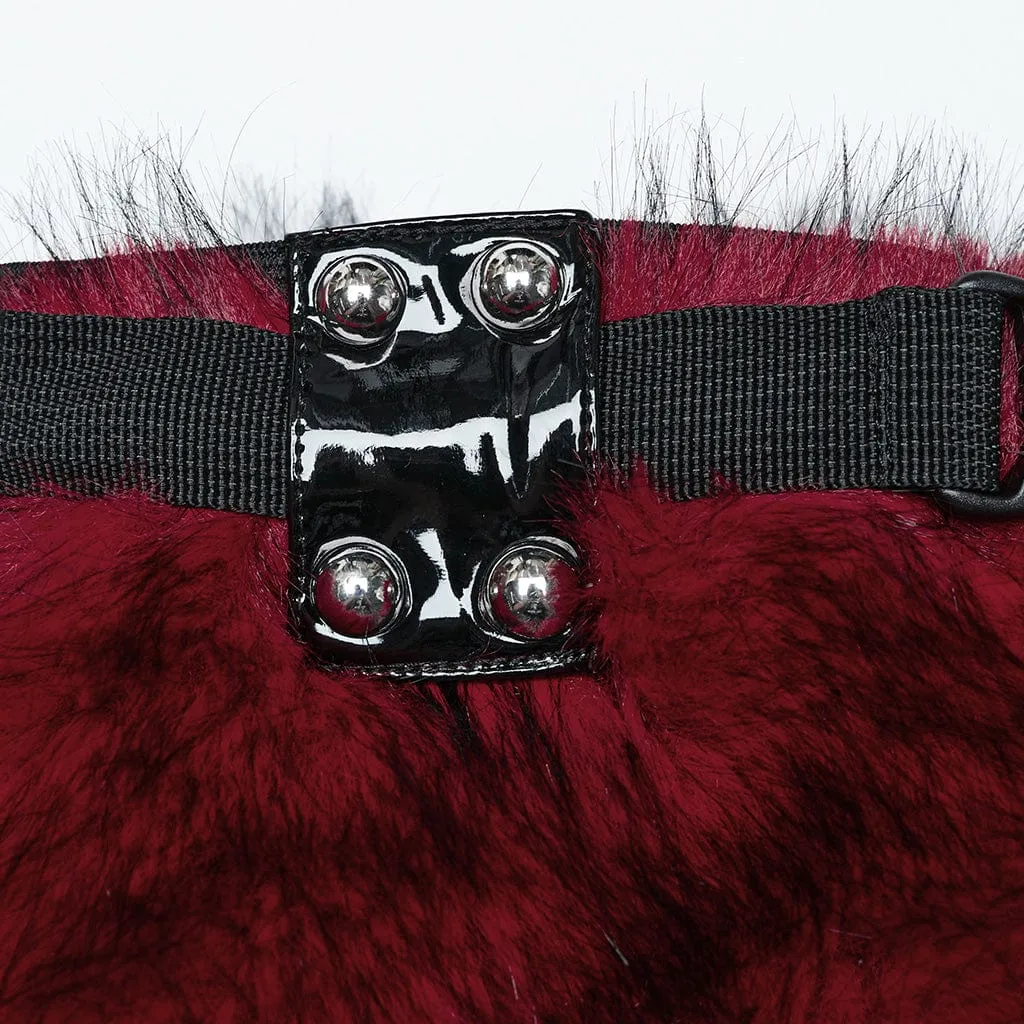 Women's Punk Buckle Faux Fur Leg Warmers Red