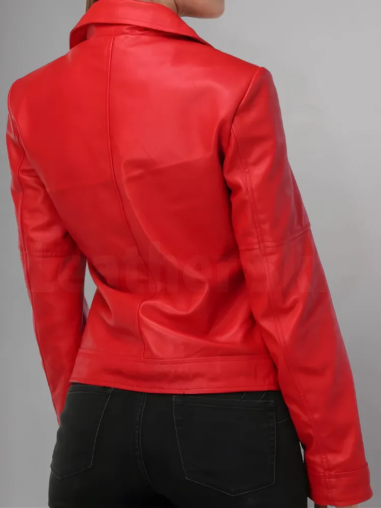 WOMEN’S RED LEATHER BIKER JACKET