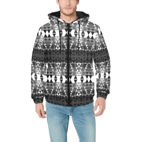 Writing on Stone Black and White Men's Padded Hooded Jacket