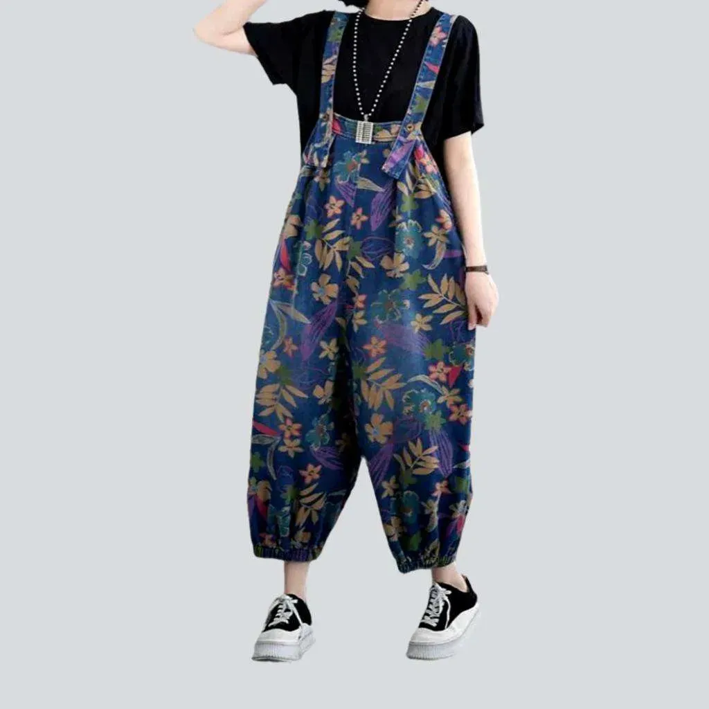 Y2k baggy floral denim overall for ladies