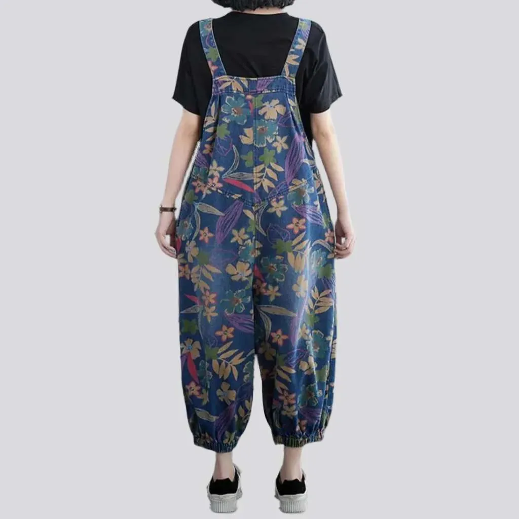 Y2k baggy floral denim overall for ladies