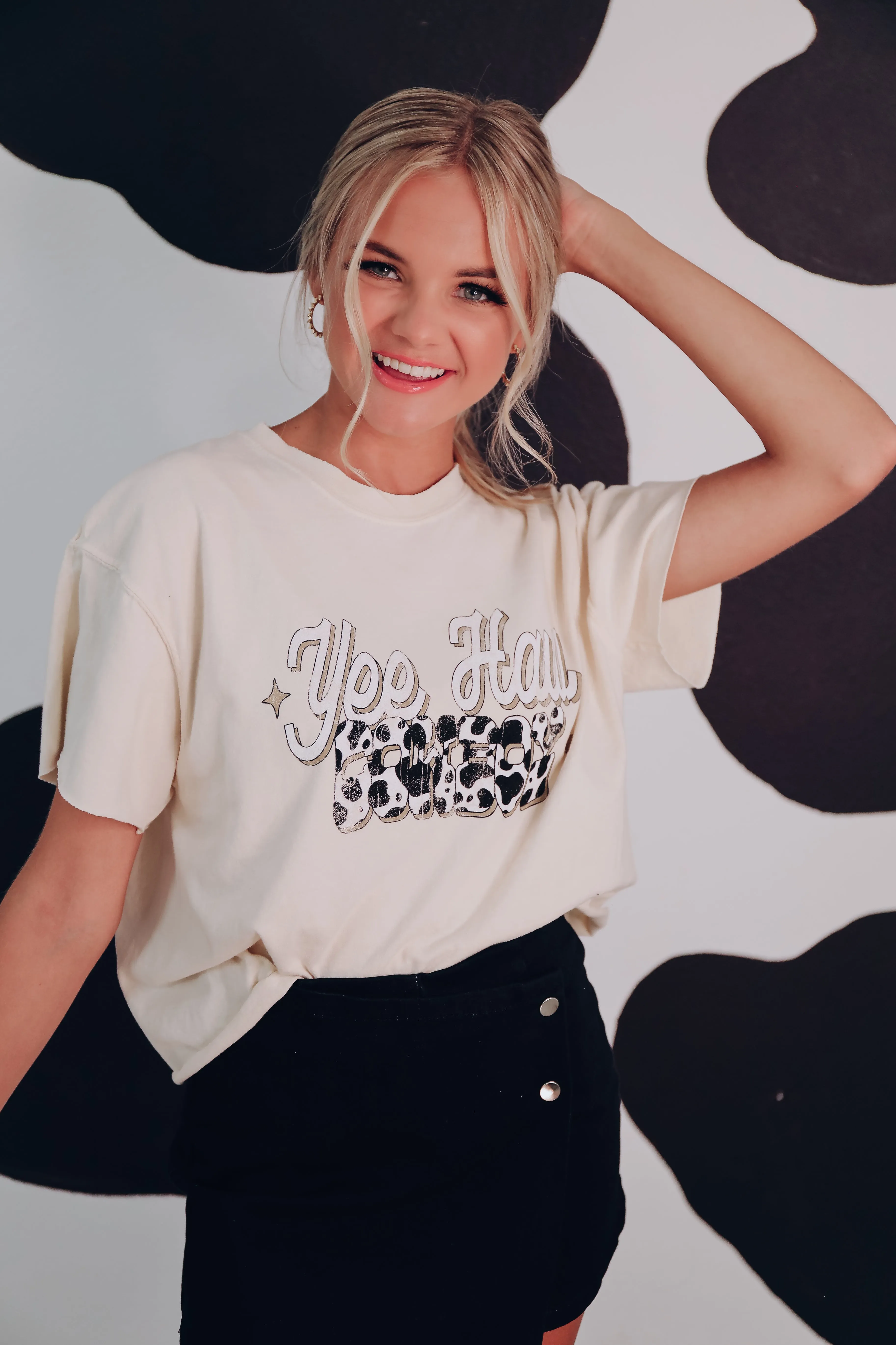 Yee Haw Cowboy Graphic Crop Top - Cream