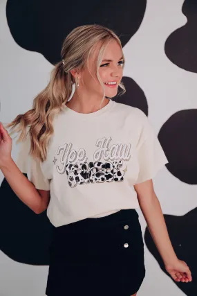 Yee Haw Cowboy Graphic Crop Top - Cream