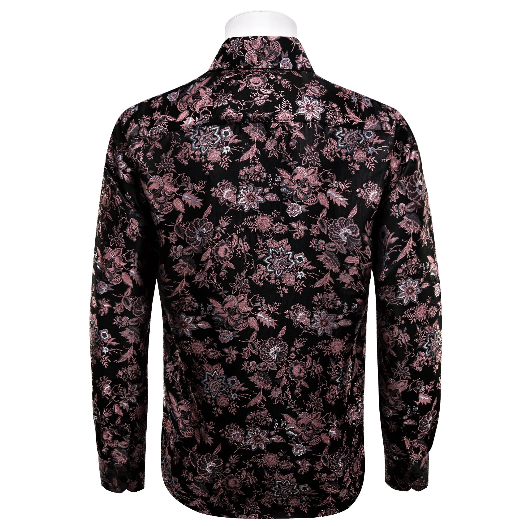 YourTies Black Mens Shirt Pink Jacquard Floral Long Sleeve Dress Shirt